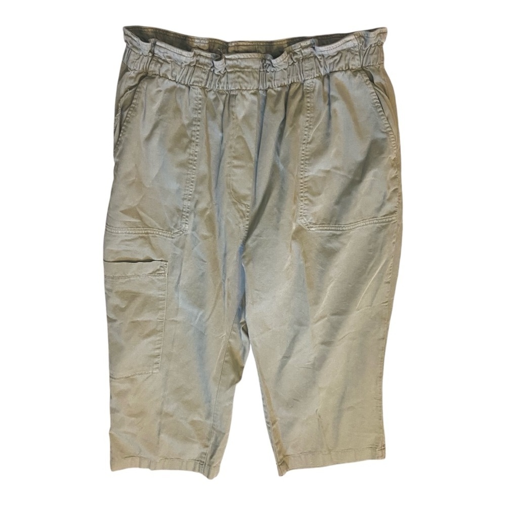 Anthropologie High Rise Paperbag Crop Pull On Cargo Wide Leg Green Pants LP - Picture 2 of 5